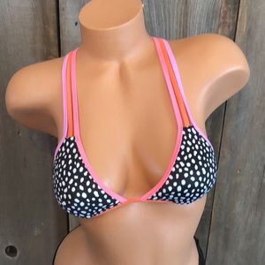 NWOT Victoria’s Secret Strappy Back Swim Bikini Top Black White Dot Size Small